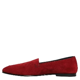 Red Suede Logo Slip On Flats Loafers Shoes