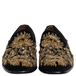 Black Gold Embroidery Dress Loafers Shoes