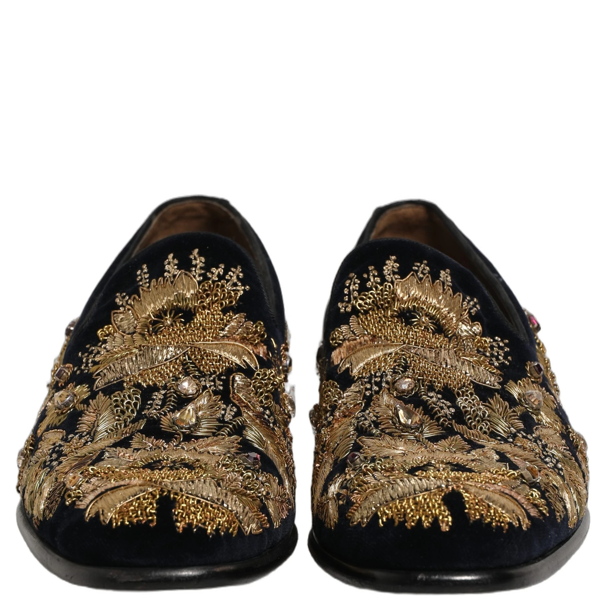 Black Gold Embroidery Dress Loafers Shoes