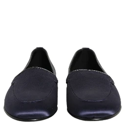 Blue Satin Logo Slip On Flats Loafers Shoes