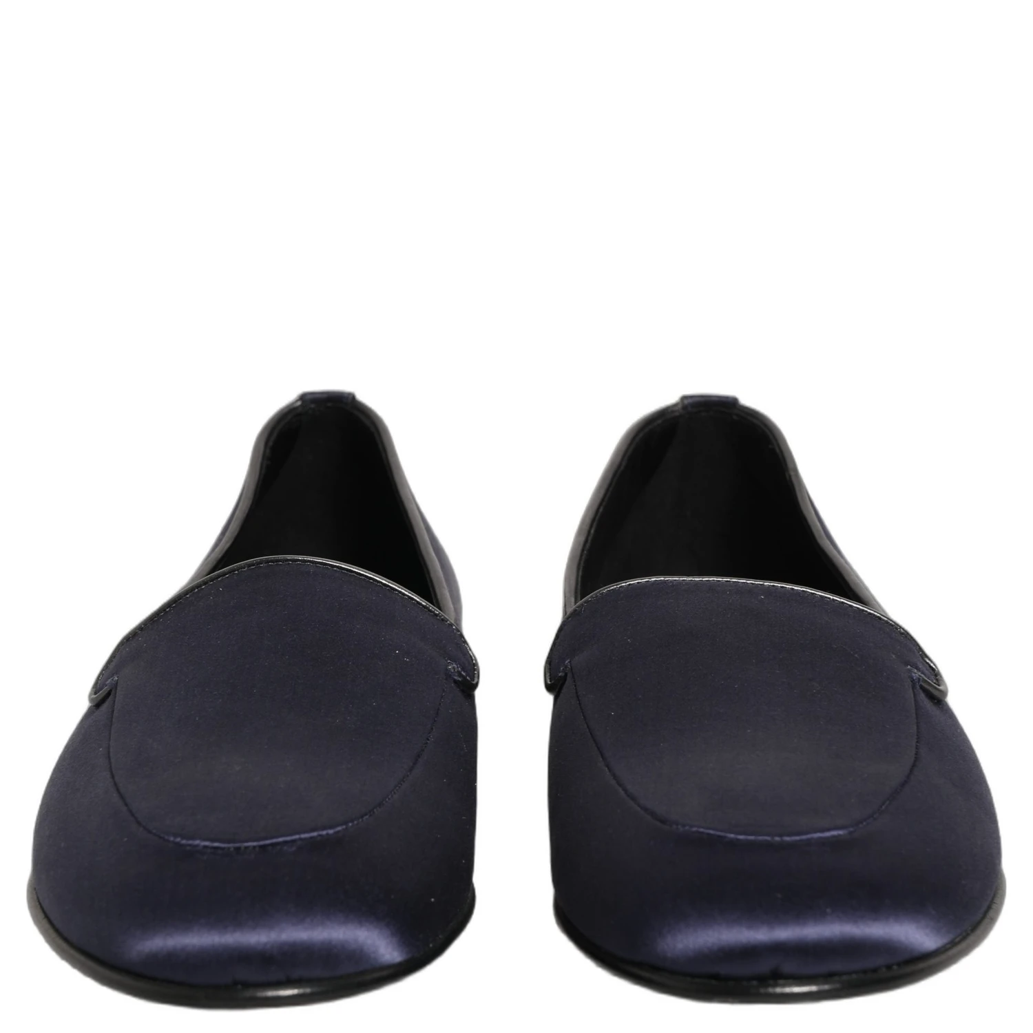 Blue Satin Logo Slip On Flats Loafers Shoes