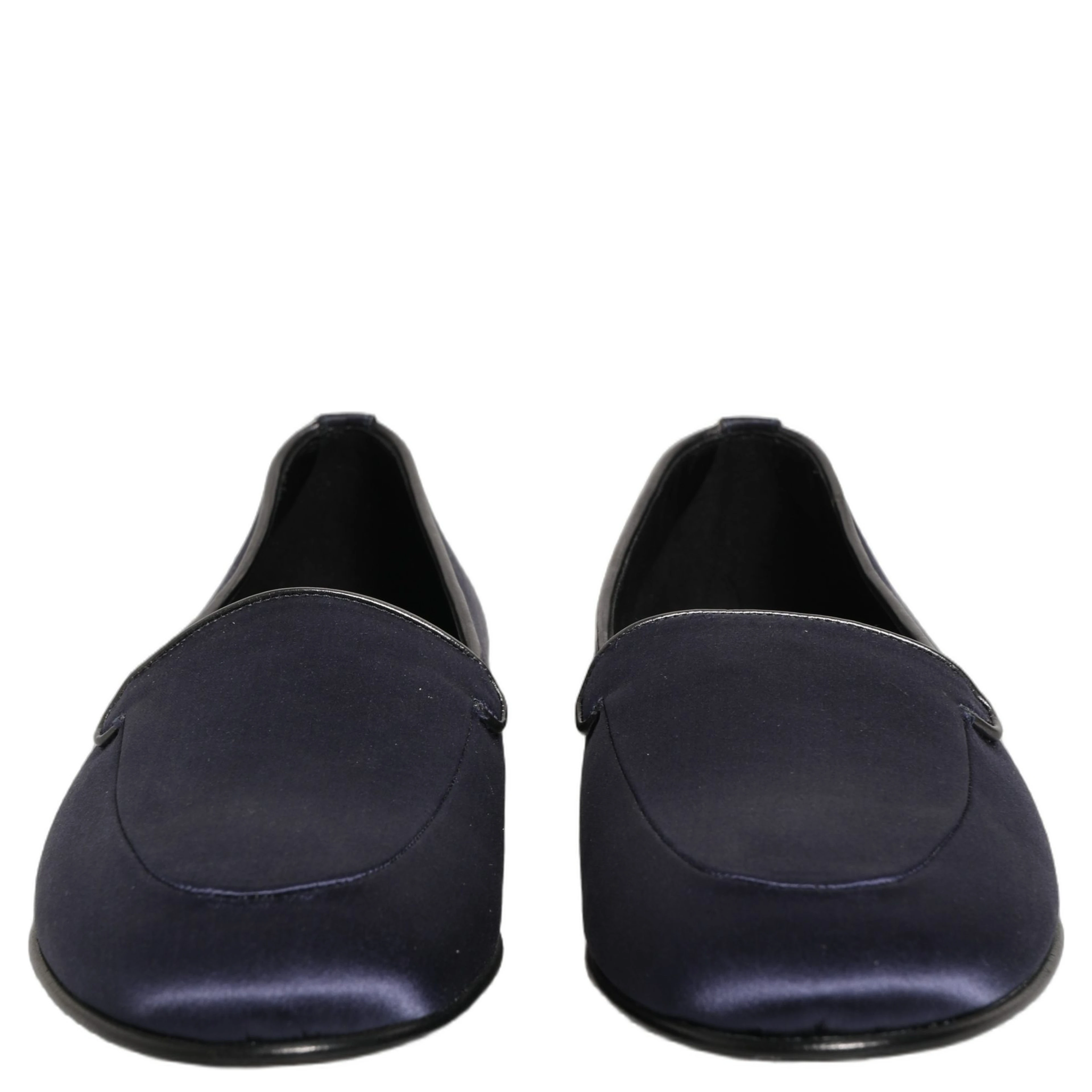 Blue Satin Logo Slip On Flats Loafers Shoes