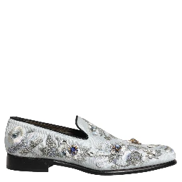 White Floral Embellished Men Loafers  Shoes