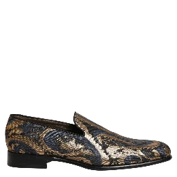 Blue Brocade Slip On Men Dress Loafers Shoes