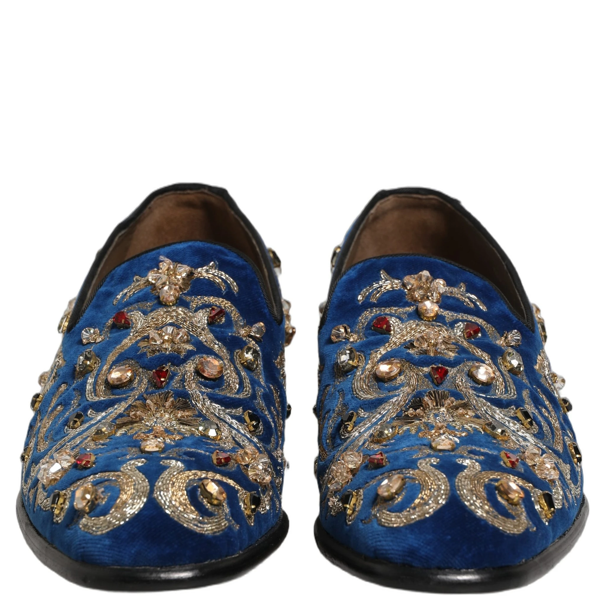 Blue Velvet Embellished Dress Loafers Shoes