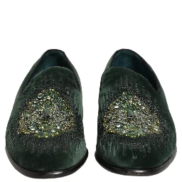 Green Velvet Embellished Dress Loafers Shoes