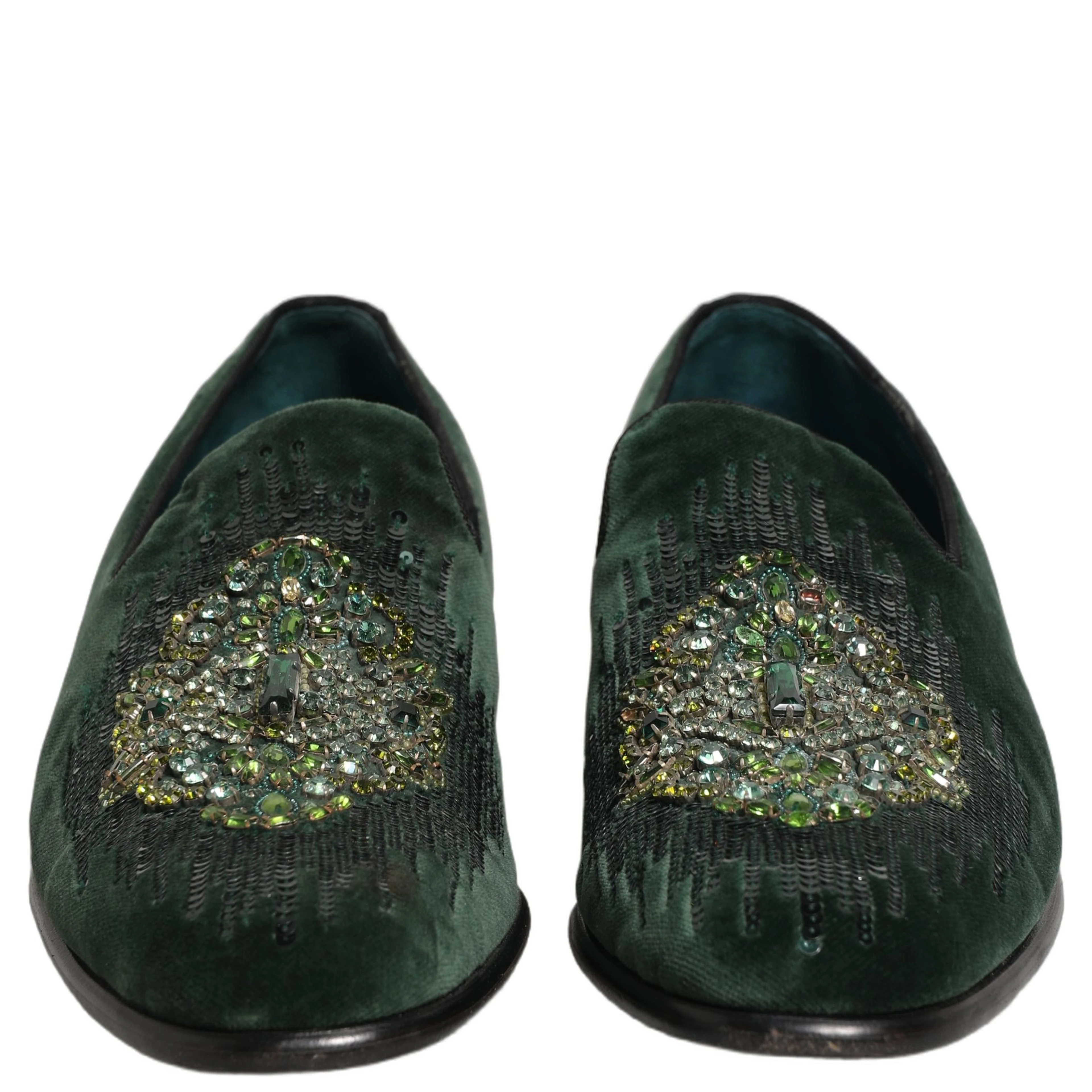 Green Velvet Embellished Dress Loafers Shoes