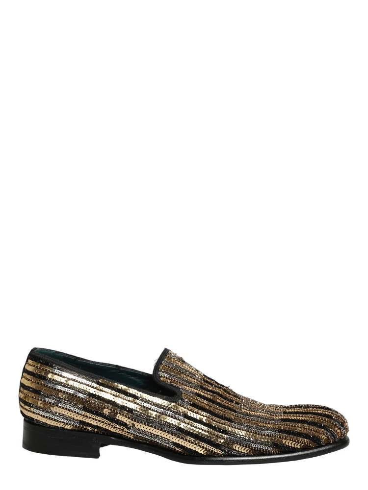 Gold Striped Sequin Embellished Loafer Shoes alternative