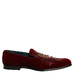 Maroon Sequin Gemstone Dress Loafers Shoes