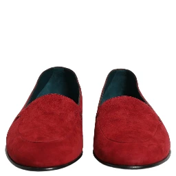 Red Suede Logo Slip On Flats Loafers Shoes