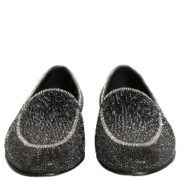 Black Crystal Embellished Men Loafers Shoes