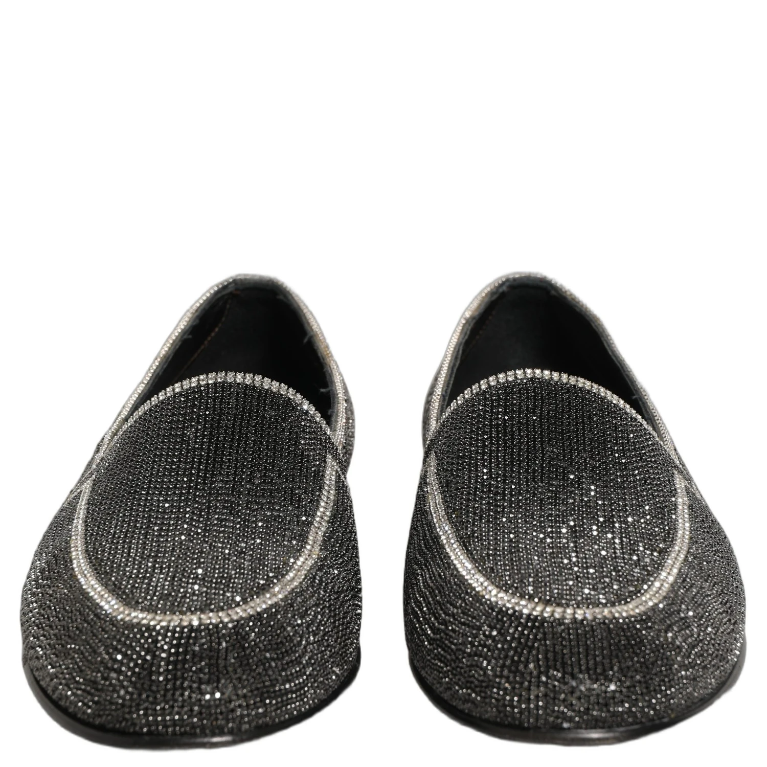 Black Crystal Embellished Men Loafers Shoes
