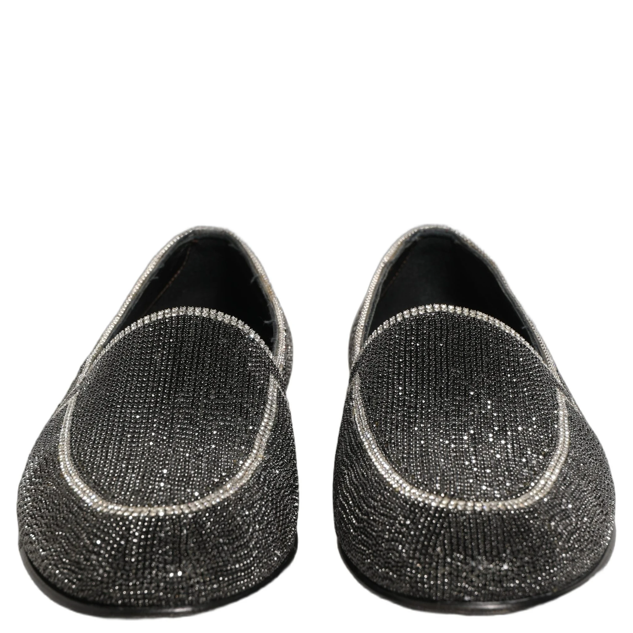 Black Crystal Embellished Men Loafers Shoes