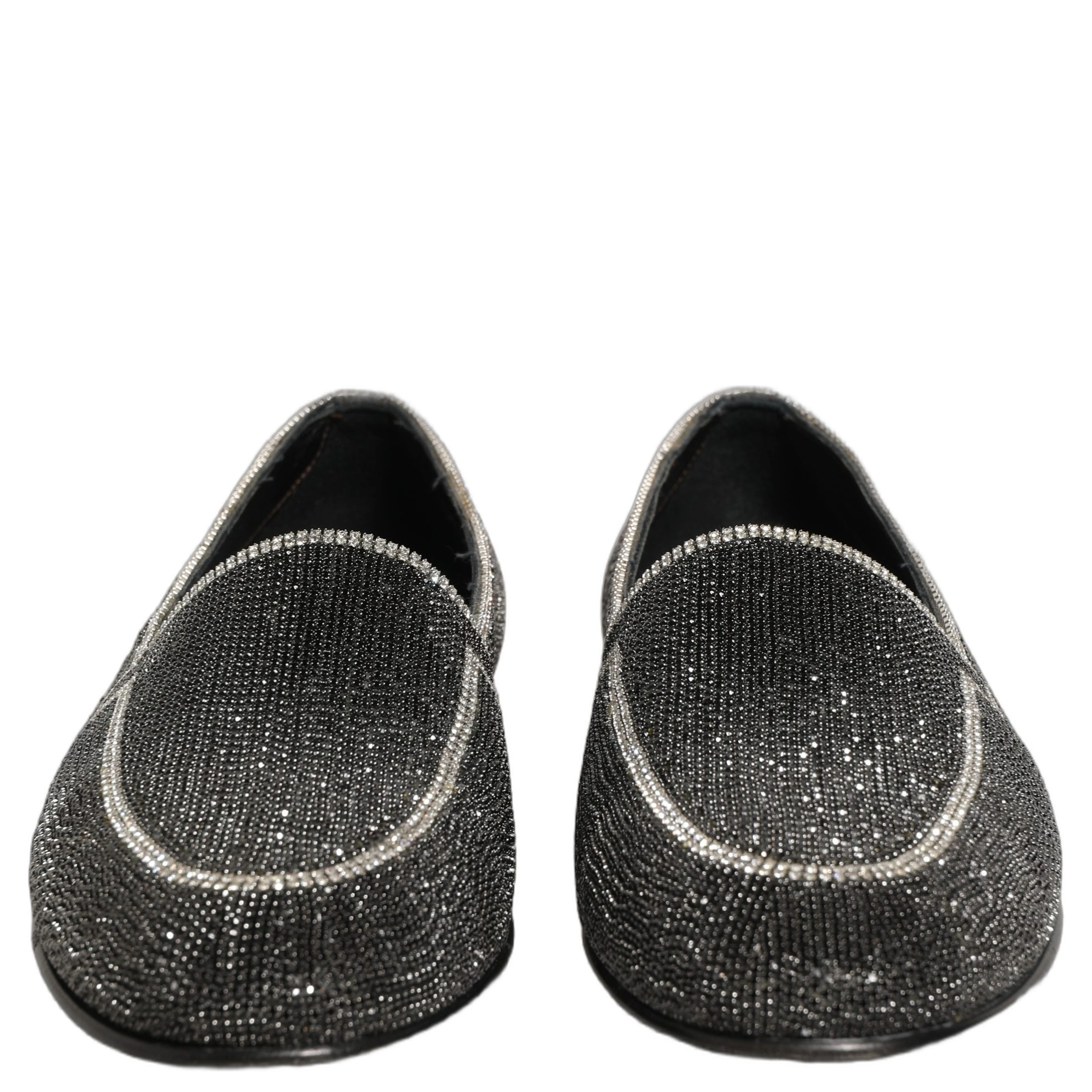 Black Crystal Embellished Men Loafers Shoes