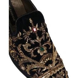 Black Velvet Embellished Dress Loafers Shoes