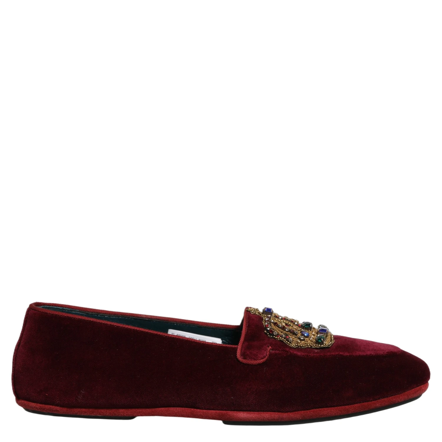 Burgundy Velvet Crown Slip On Loafers Shoes