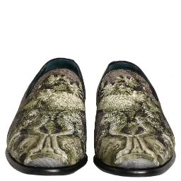 Brown Baroque Print Slip On Loafers Shoes