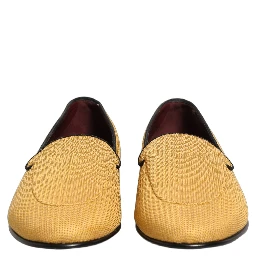 Yellow Woven Men Slip On Dress Loafers Shoes
