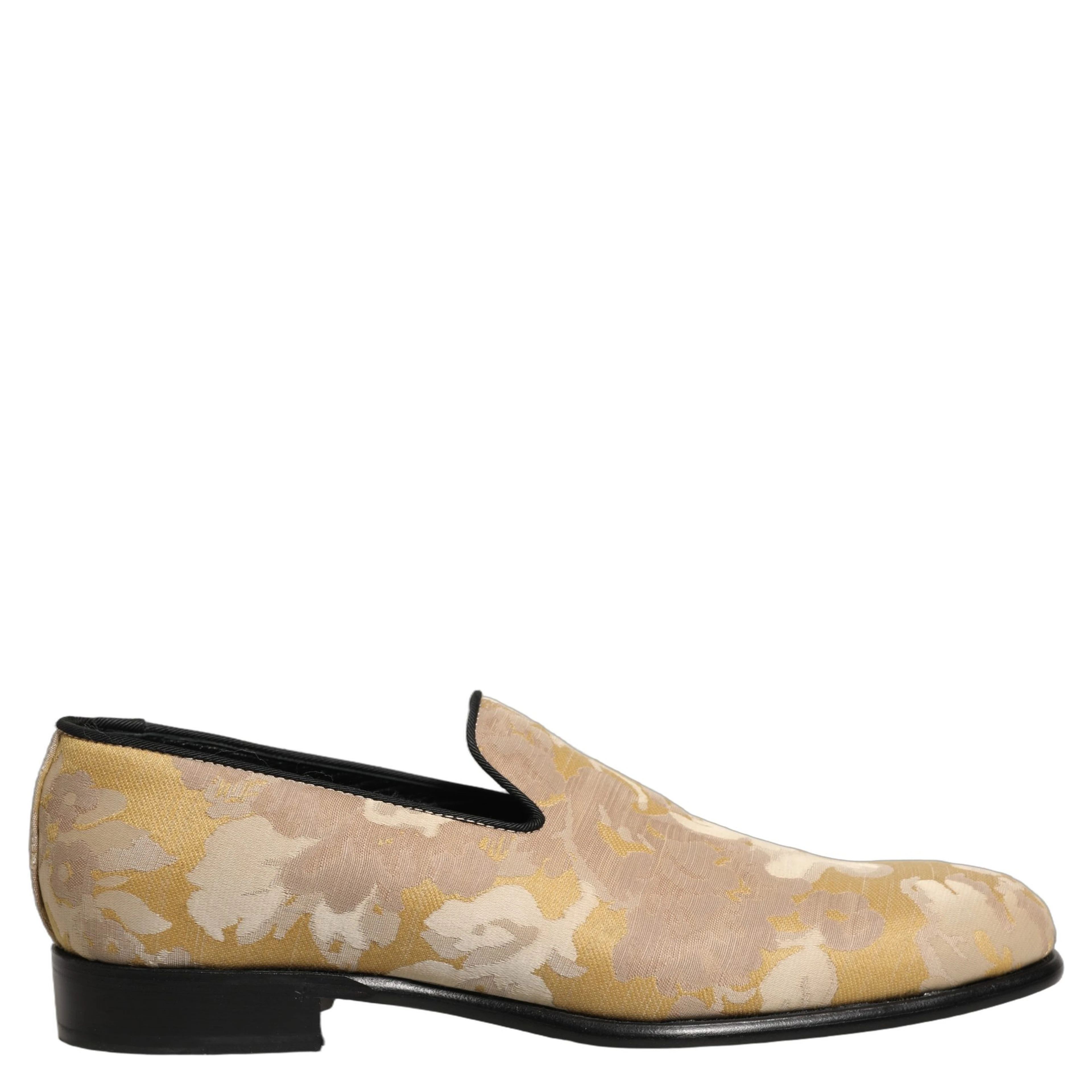 Gold Floral Print Jacquard Men Loafers Shoes