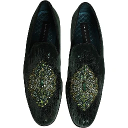 Green Velvet Embellished Dress Loafers Shoes