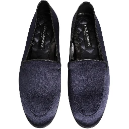 Blue Satin Logo Slip On Flats Loafers Shoes