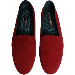 Red Suede Logo Slip On Flats Loafers Shoes