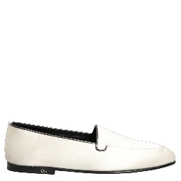 White Satin Logo Slip On Flats Loafers Shoes