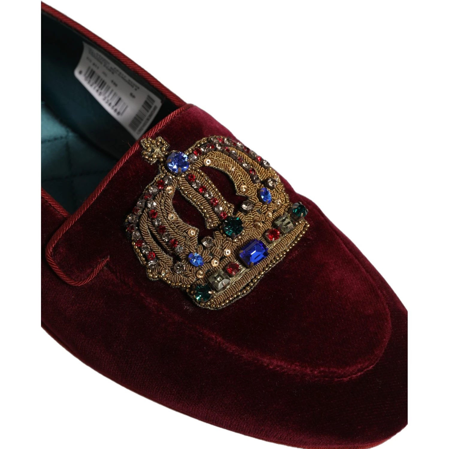 Burgundy Velvet Crown Slip On Loafers Shoes