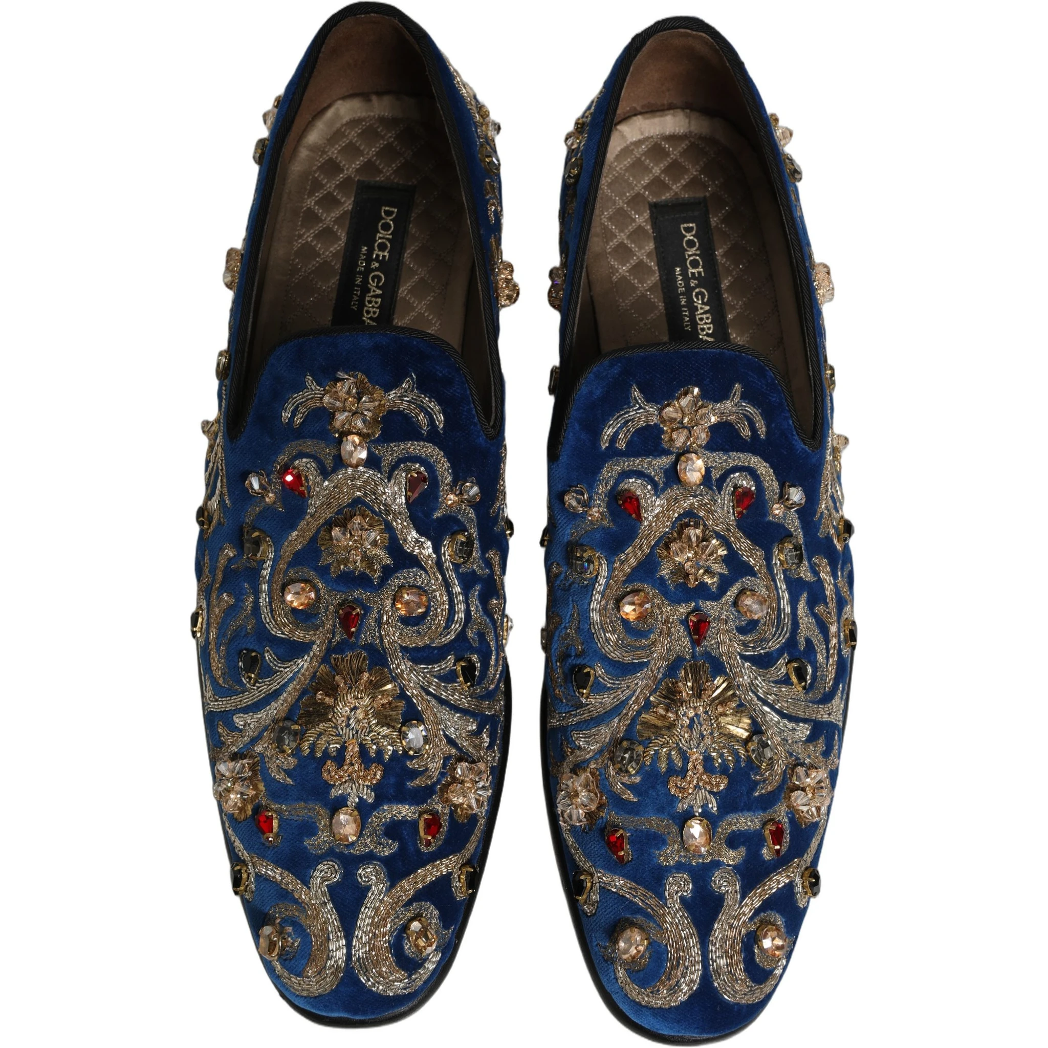 Blue Velvet Embellished Dress Loafers Shoes