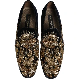 Black Gold Embroidery Dress Loafers Shoes