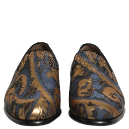 Blue Brocade Slip On Men Dress Loafers Shoes