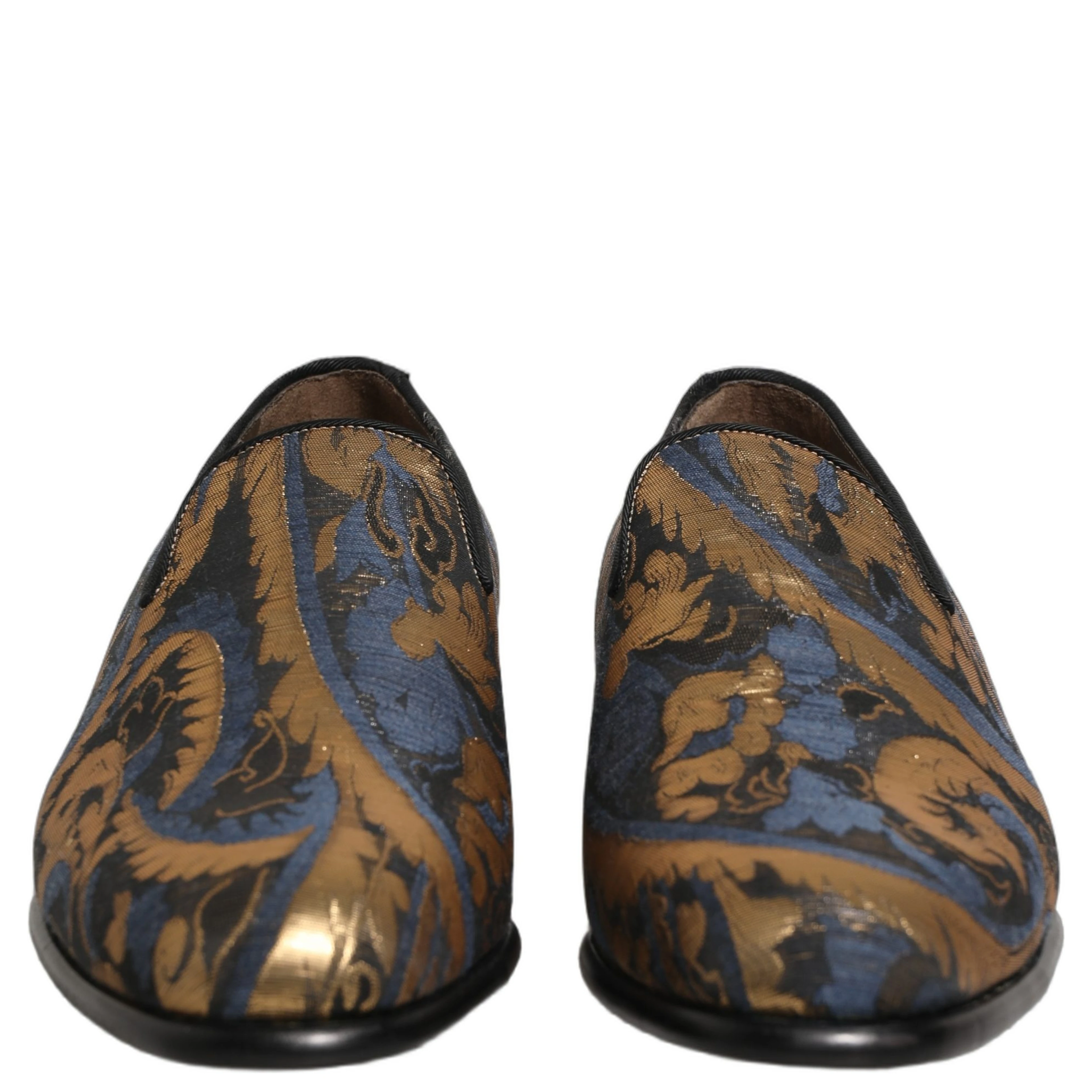 Blue Brocade Slip On Men Dress Loafers Shoes