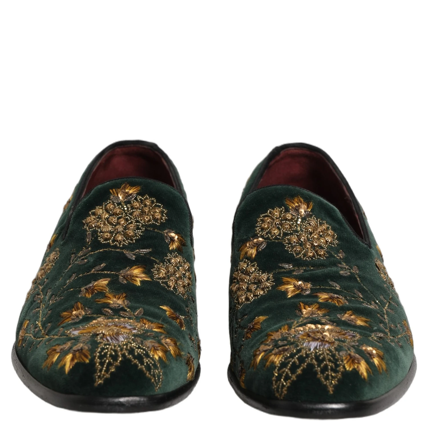 Green Floral Embroidery Dress Loafers Shoes