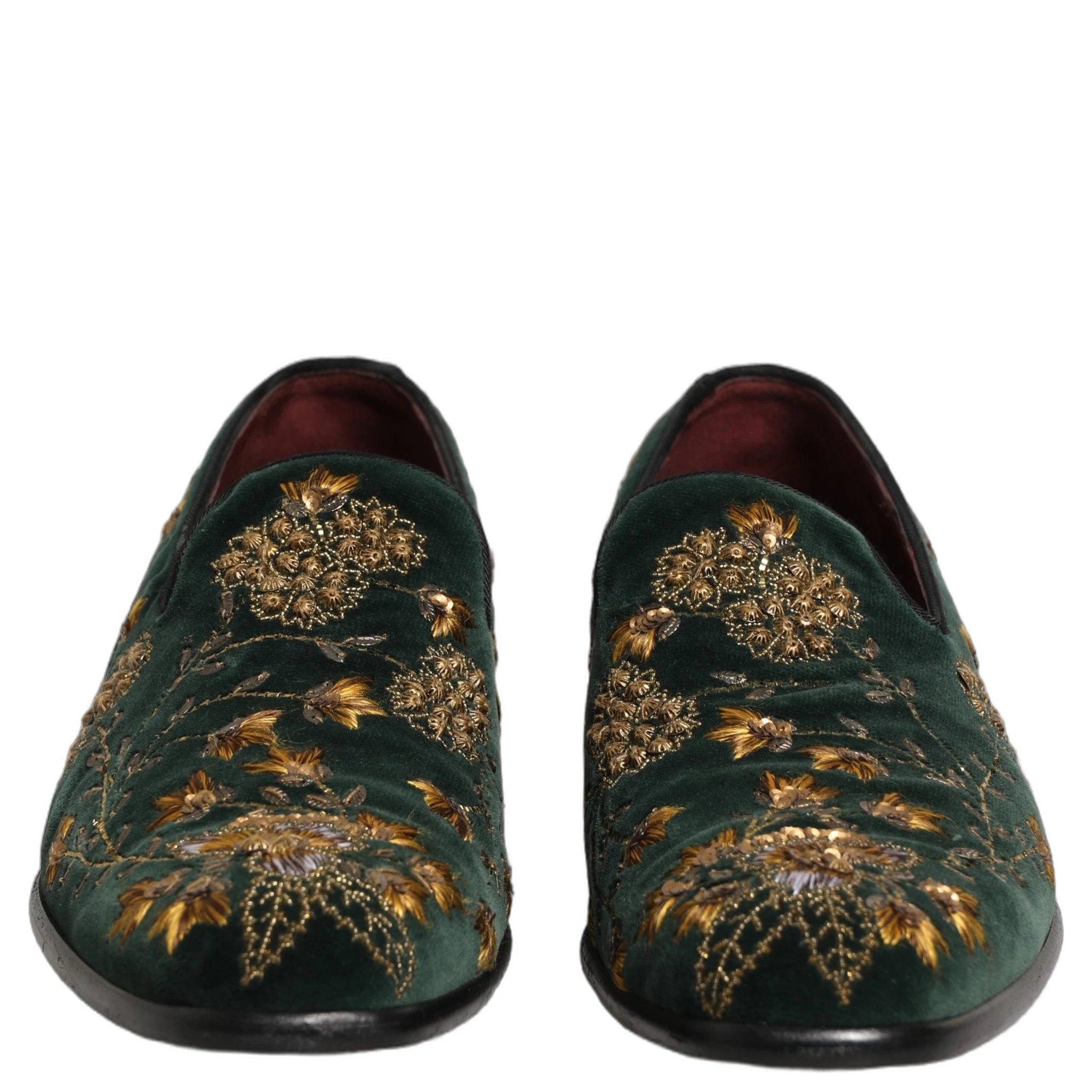 Green Floral Embroidery Dress Loafers Shoes