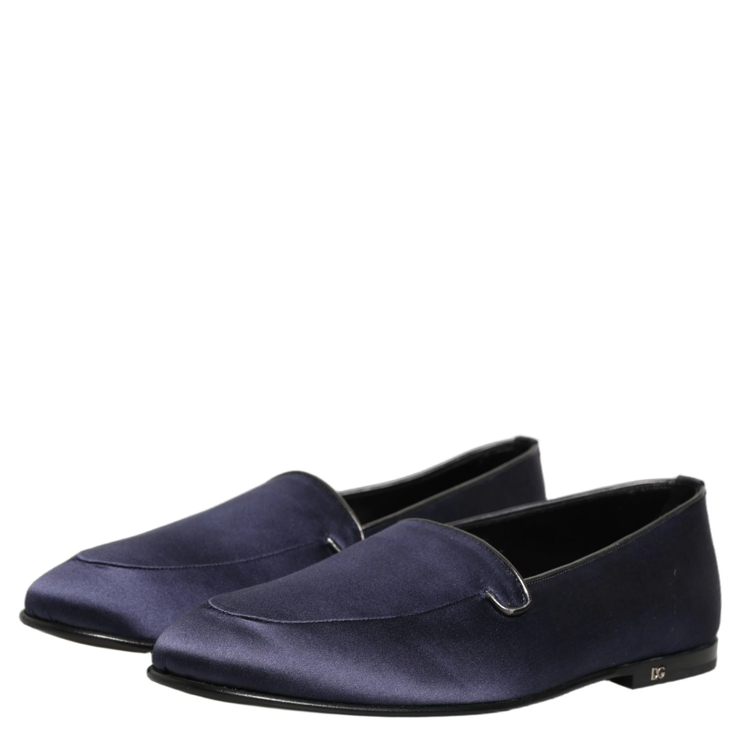 Blue Satin Logo Slip On Flats Loafers Shoes