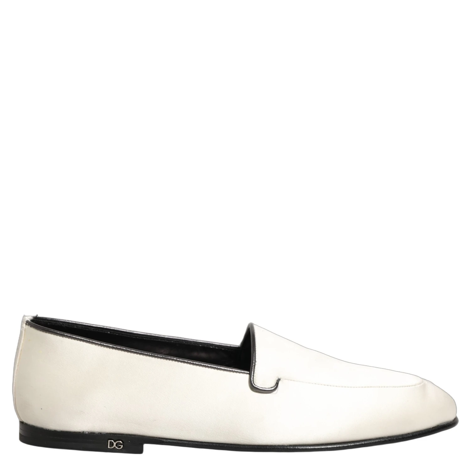White Satin Logo Slip On Flats Loafers Shoes