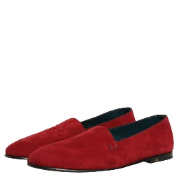 Red Suede Logo Slip On Flats Loafers Shoes