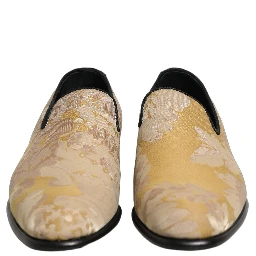 Gold Floral Print Jacquard Men Loafers Shoes