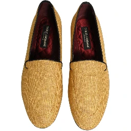 Yellow Woven Men Slip On Dress Loafers Shoes