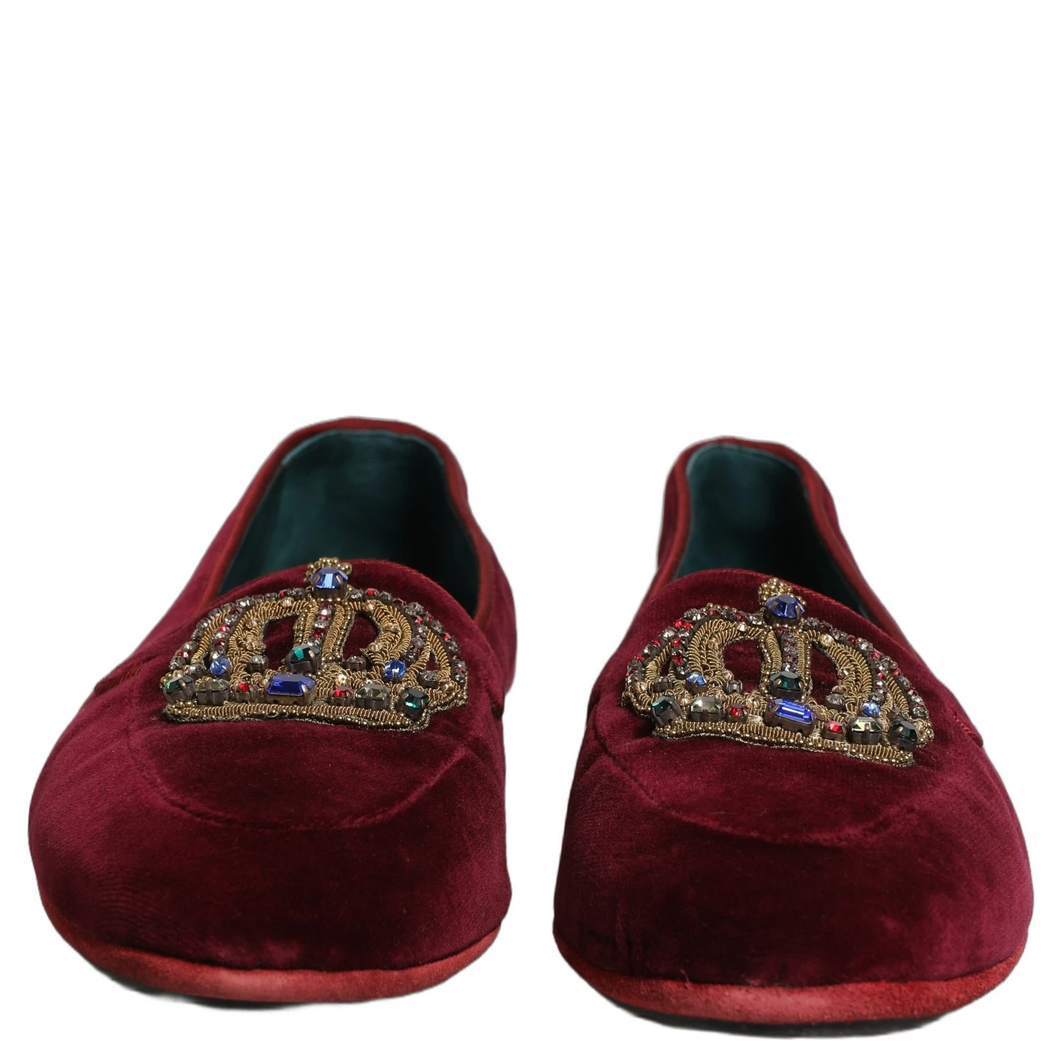 Burgundy Velvet Crown Slip On Loafers Shoes