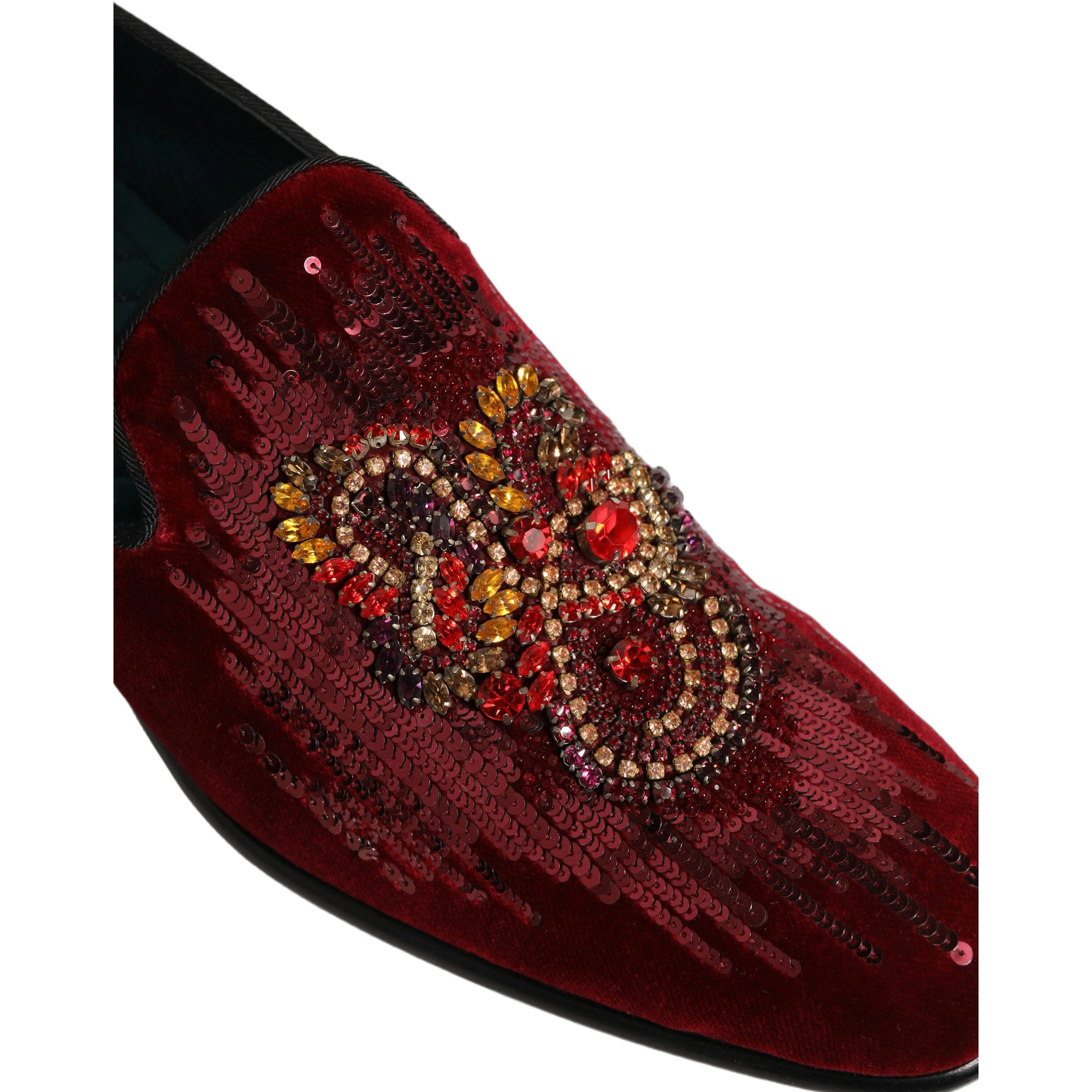 Maroon Sequin Gemstone Dress Loafers Shoes