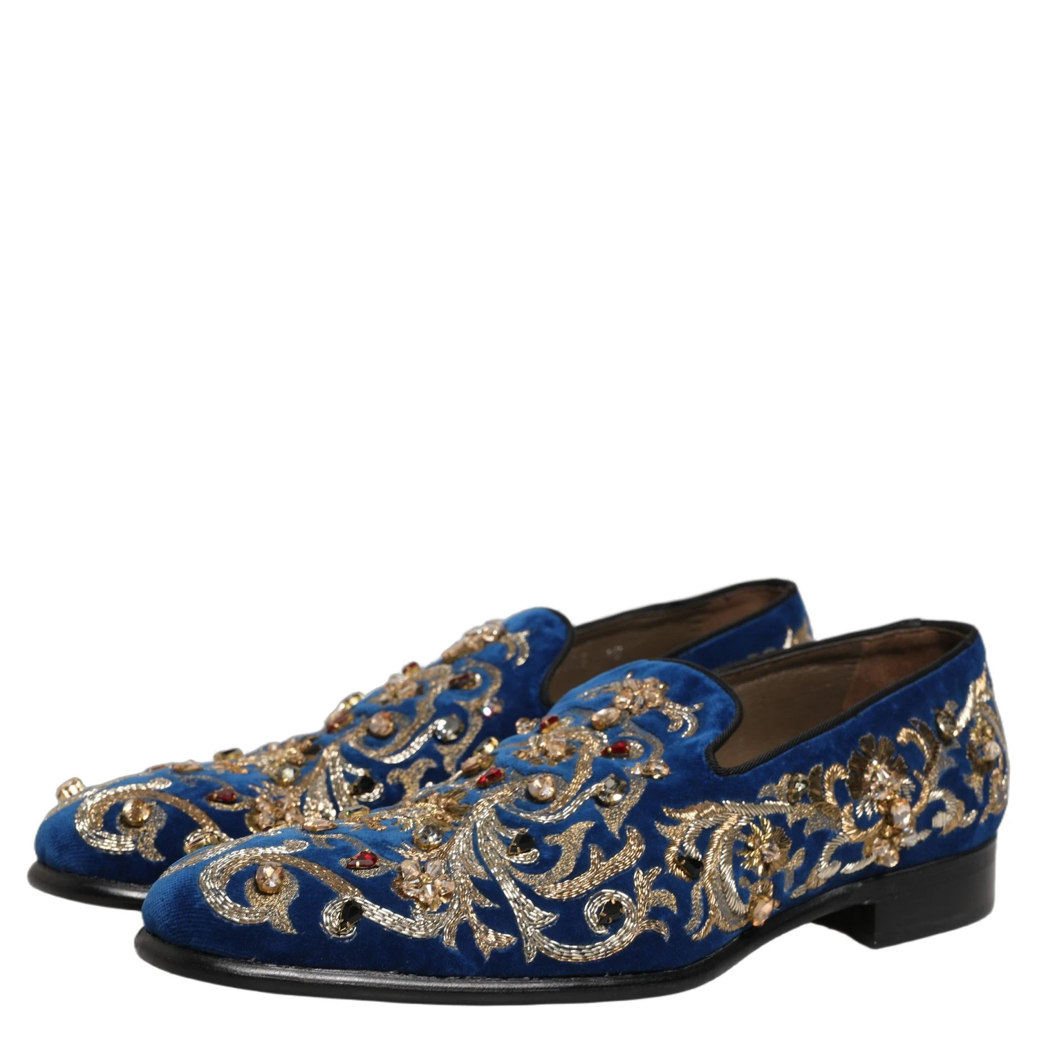 Blue Velvet Embellished Dress Loafers Shoes
