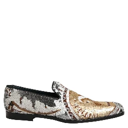 White Gold Sequined Slip On Loafers Shoes