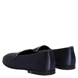 Blue Satin Logo Slip On Flats Loafers Shoes