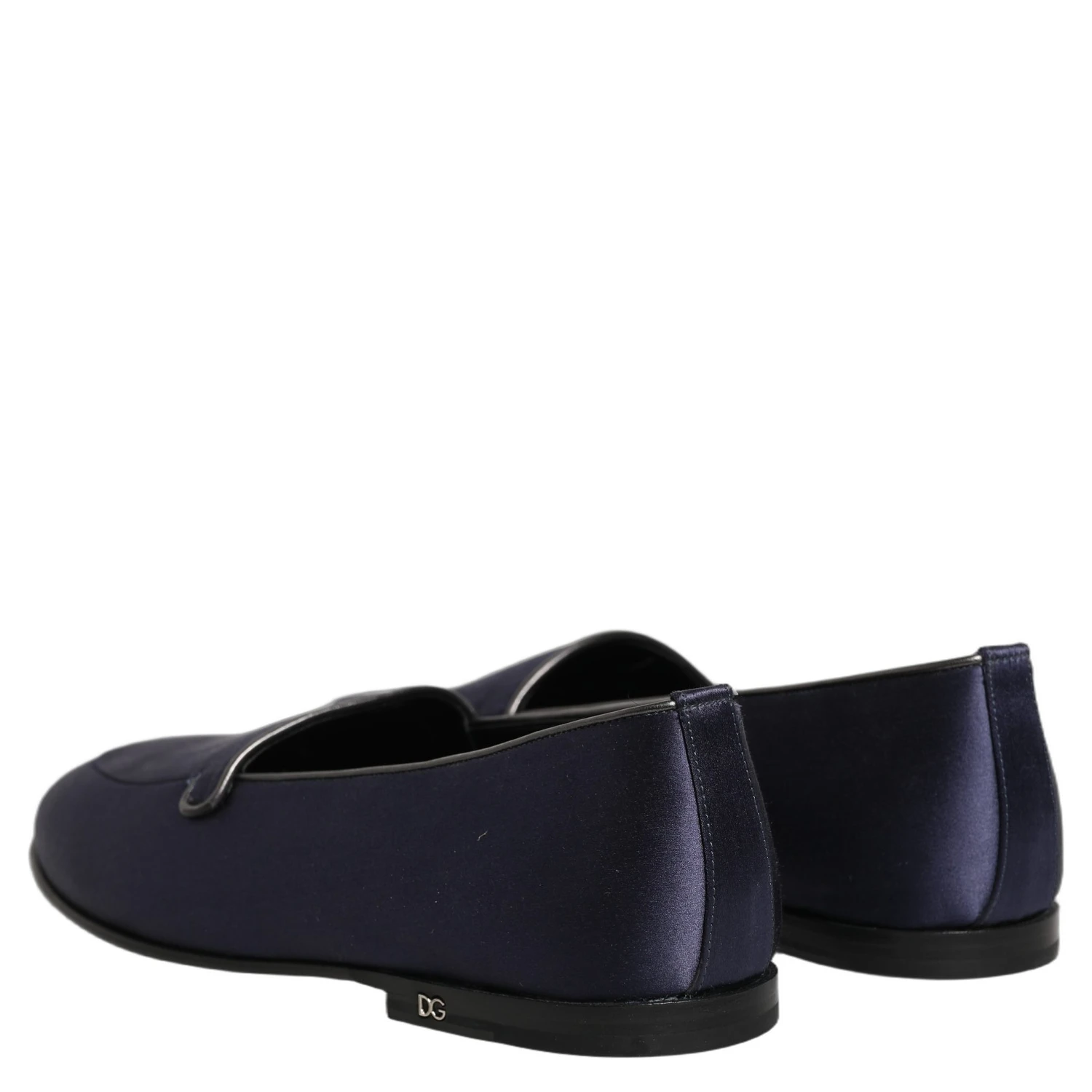 Blue Satin Logo Slip On Flats Loafers Shoes