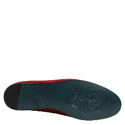 Red Suede Logo Slip On Flats Loafers Shoes