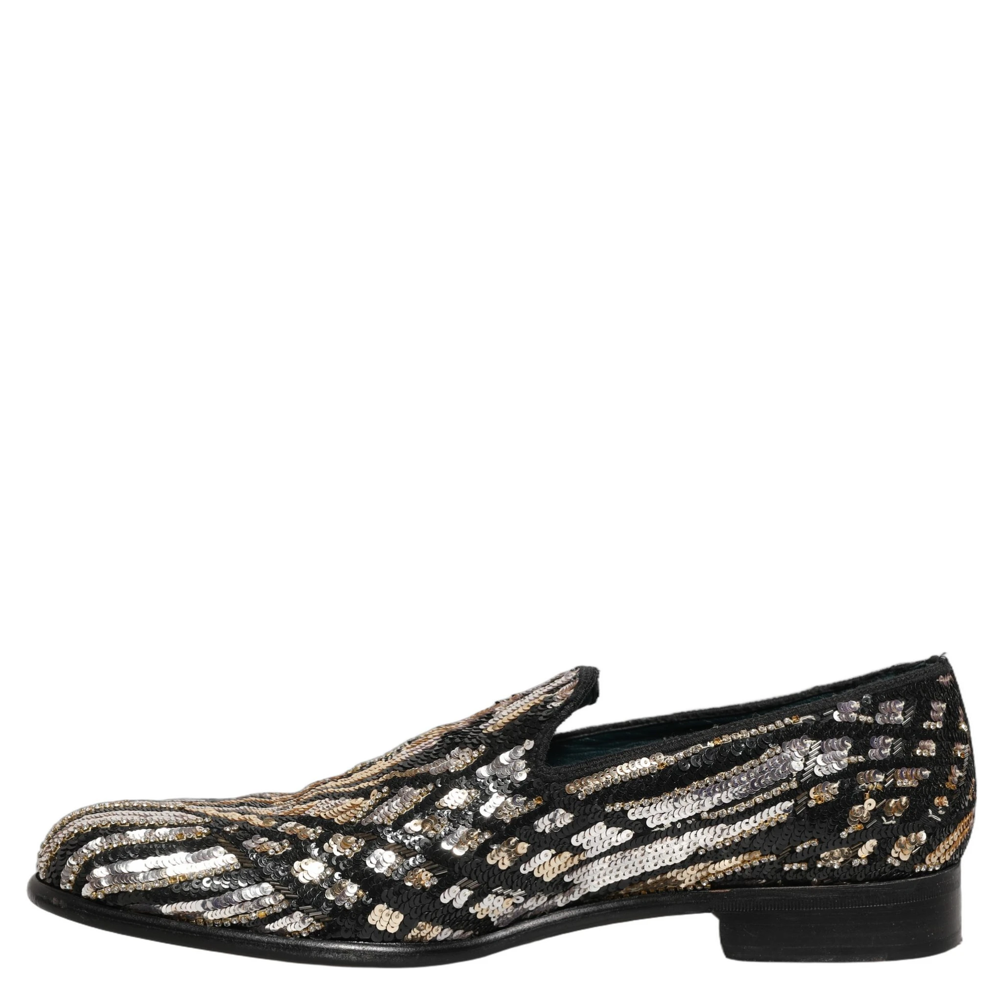 Gold Striped Sequin Embellished Loafer Shoes