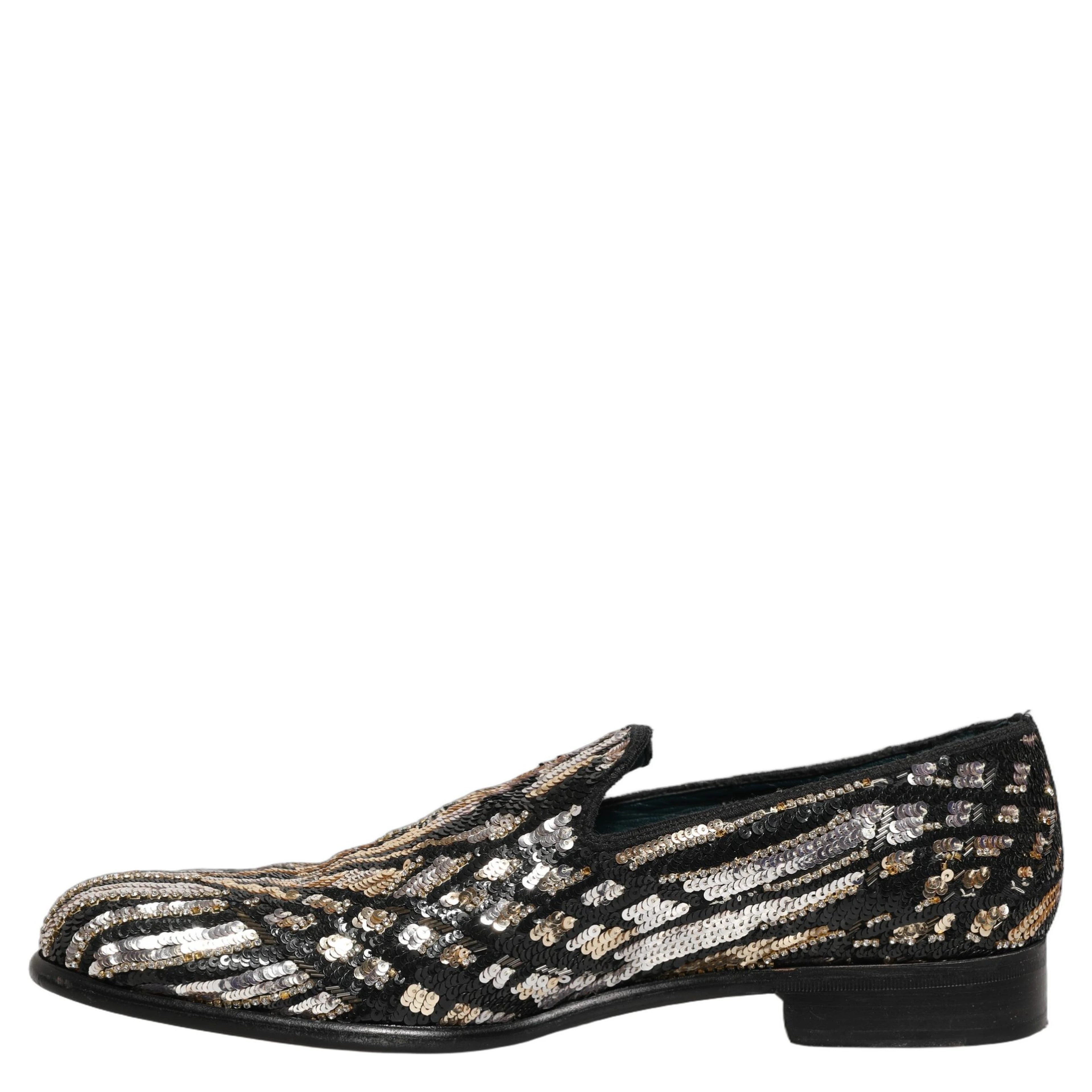 Gold Striped Sequin Embellished Loafer Shoes