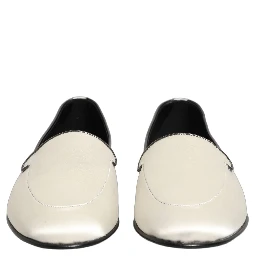 White Satin Logo Slip On Flats Loafers Shoes