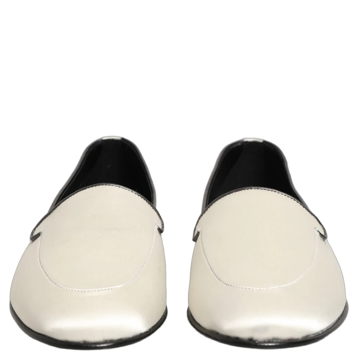 White Satin Logo Slip On Flats Loafers Shoes